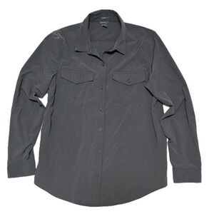 Eddie Bauer Women's Button Down Gray Shirt Wrinkle Resistant Super Soft Outdoors